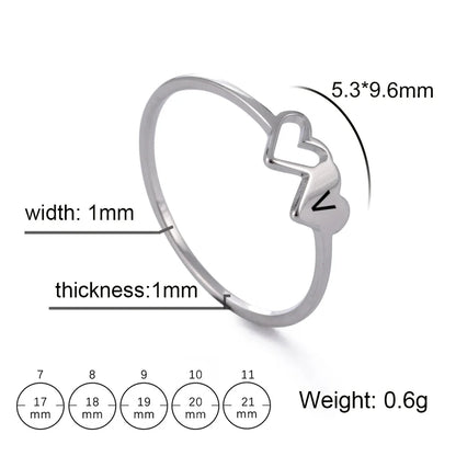 HIPEE Stainless Steel Letter Ring - A-Z Alphabet Double Heart Hollow Charm Ring for Women Wedding Jewelry Gift