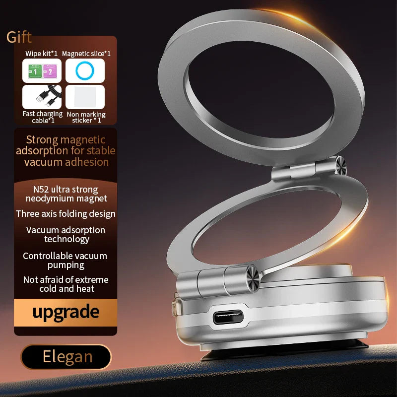 Intelligent Magsafe Car Mount – Magnetic Vacuum Mobile Phone Holder with Folding Swivel Stand and Strong Adsorption