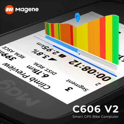 Magene C606V2 GPS Bike Computer – Touchscreen Cycling Speedometer with WiFi, Bluetooth, ANT+, Navigation, Climb & Odometer Functions