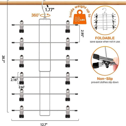 6-Layer Metal Clothes Hanger – Non-Slip Skirt & Trouser Rack with Clips for Clothing Storage