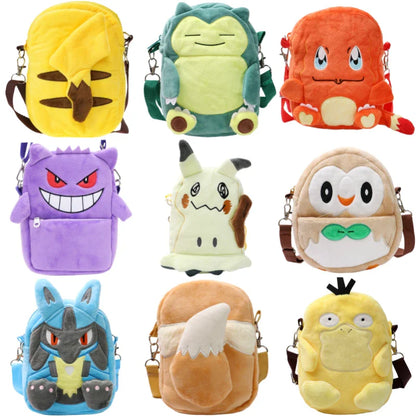 New Pokémon Plush Bag — Pikachu, Mimikyu, Gengar, Lucario, Rowlet, Eevee, Snorlax Soft Stuffed Toy Shoulder Backpack