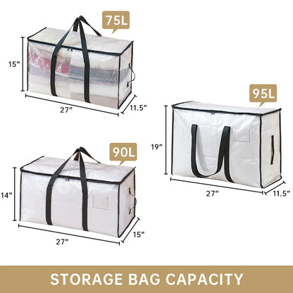 Transparent Storage Bag – Large Capacity Waterproof & Moisture-Proof Cotton Quilt and Clothing Moving Organizer Bag