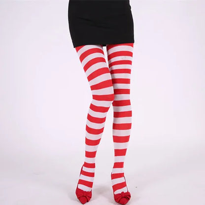 Goth Punk Women’s Rainbow Striped Pantyhose – High Waist Slim Leggings for Halloween Christmas Cosplay