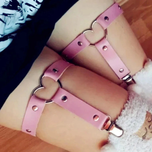Punk Metal Tassel Pink PU Leather Choker Collar - Spiked Neck Strap for Men & Women, Gothic Pendant Necklace