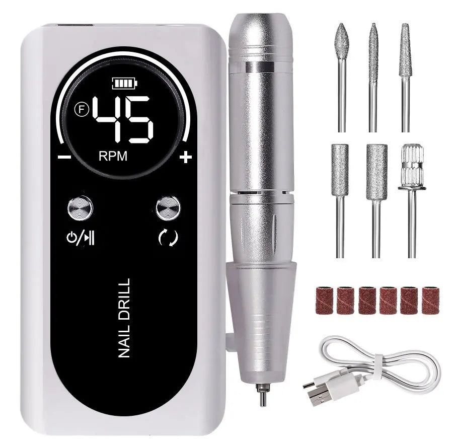 New 45000RPM Professional Electric Nail Drill – Rechargeable Nail File for Gel Nails, Low Noise Sander, Nail Accessories