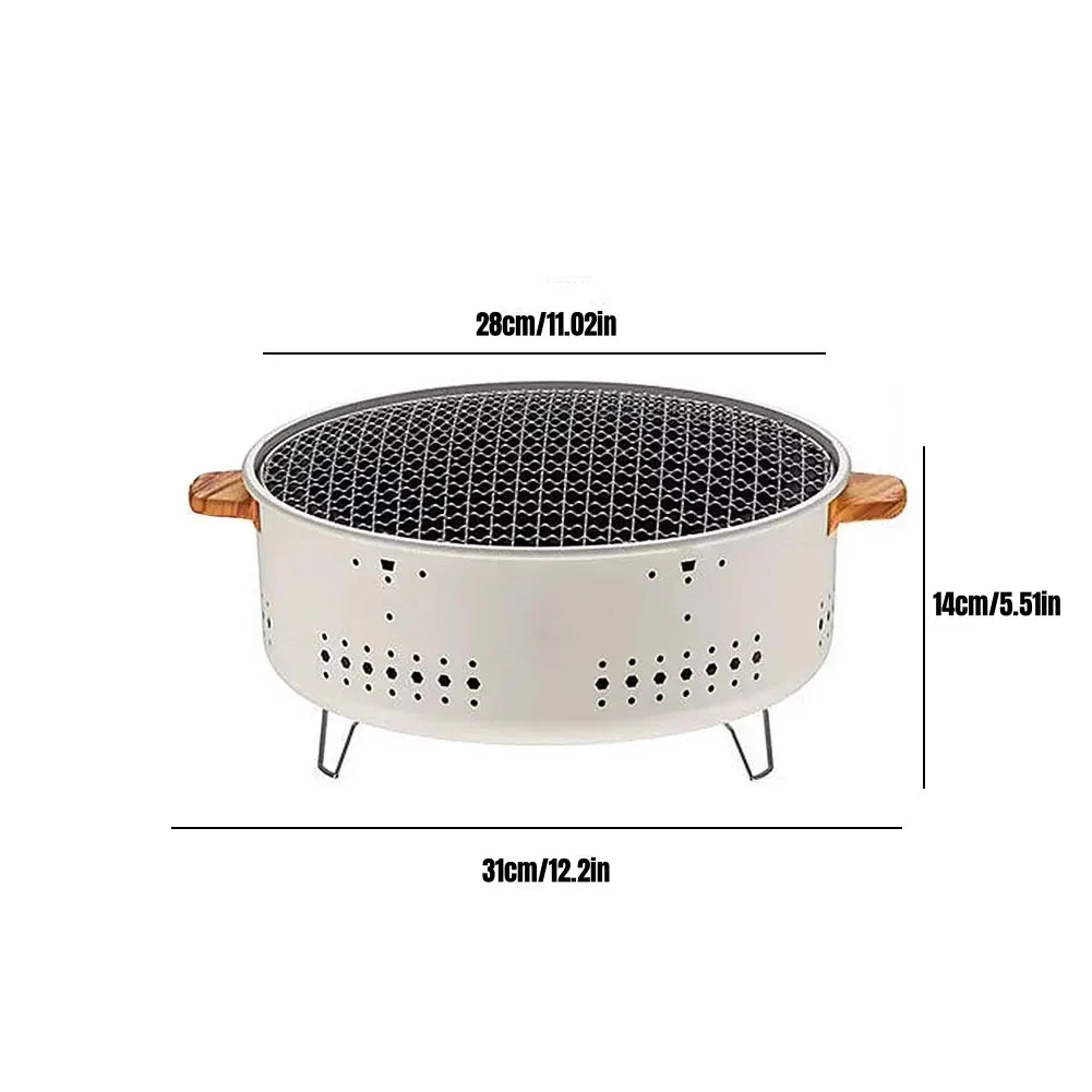Portable Korean Charcoal BBQ Grill – Stainless Steel Round Outdoor Camping Barbecue Stove