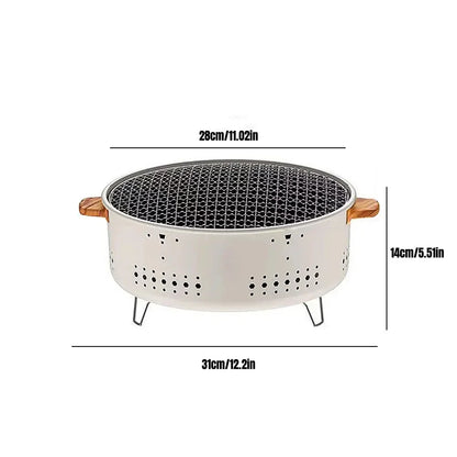 Portable Korean Charcoal BBQ Grill – Stainless Steel Round Outdoor Camping Barbecue Stove