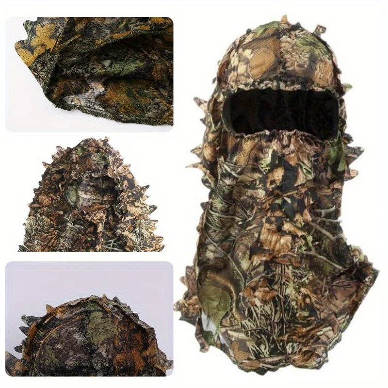 3D Camouflage Leafy Hat - Full Face Hunting Mask Headwear for Turkey Camo, Outdoor Hunting & Tactical Gear
