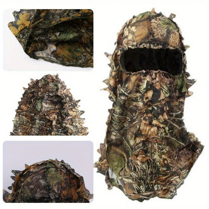 3D Camouflage Leafy Hat - Full Face Hunting Mask Headwear for Turkey Camo, Outdoor Hunting & Tactical Gear