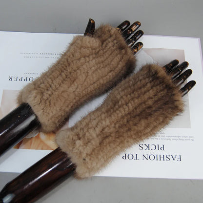 Women’s Winter Mink Fur Gloves – 100% Natural Fingerless Knitted Mittens for Warmth