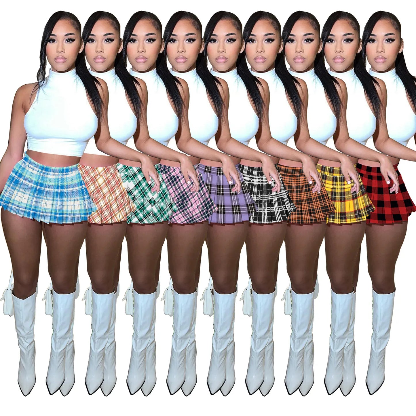 2024 New Fashion High Waist Mini Pleated Skirt - Sexy Club Outfit for Women, Spring/Summer Y2K A-line Stretchy Skirt