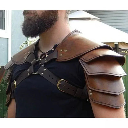 Medieval Steampunk Viking Armor – PU Leather Adjustable Shoulder & Arm Guards for Men & Women, LARP Cosplay Warrior Costume