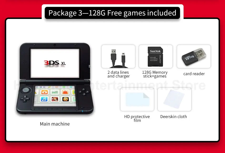 Original Used 3DS XL / 3DS LL Game Console with 128GB Memory Card — Handheld GBA & 3D Games