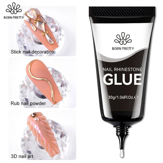 BORN PRETTY 30ML Nail Rhinestone Glue - Gel Adhesive for 3D Nail Charms, Bling Gems & Nail Decoration Supplies