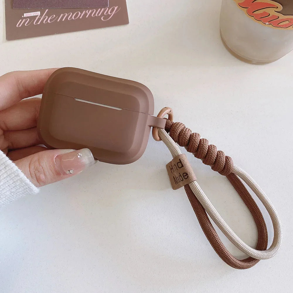 Caramel Soft Silicone Earphone Case with Bracelet — Fall Prevention Cover for AirPods 2, 3, Pro 2 Bluetooth Charging Box