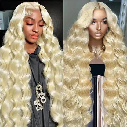 613 Blonde Body Wave Human Hair Lace Frontal Wig 220% Density – HD Transparent 13x4/13x6 Pre-Plucked Brazilian Lace Front Wig for Women