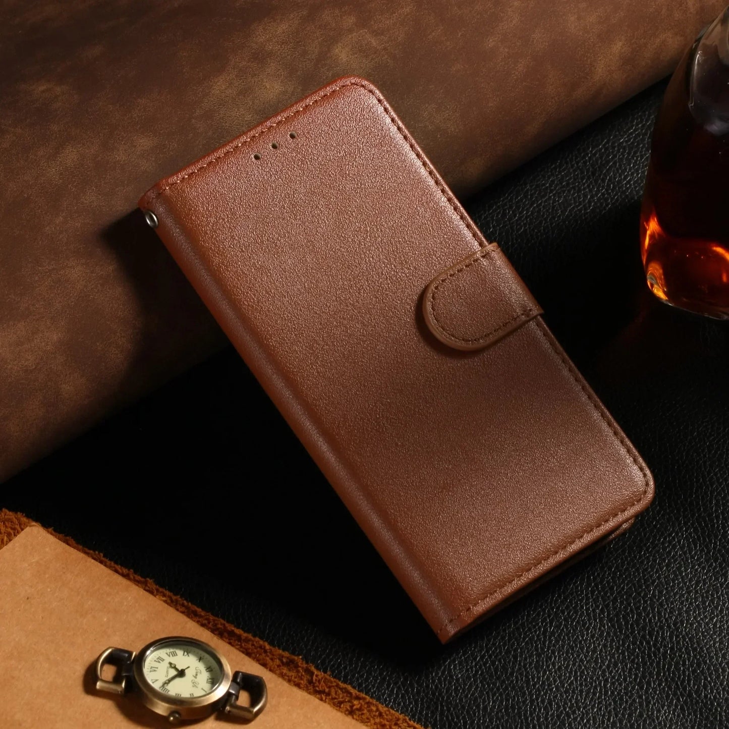 Samsung Galaxy Leather Flip Wallet Case - Protective Cover with Card Holder