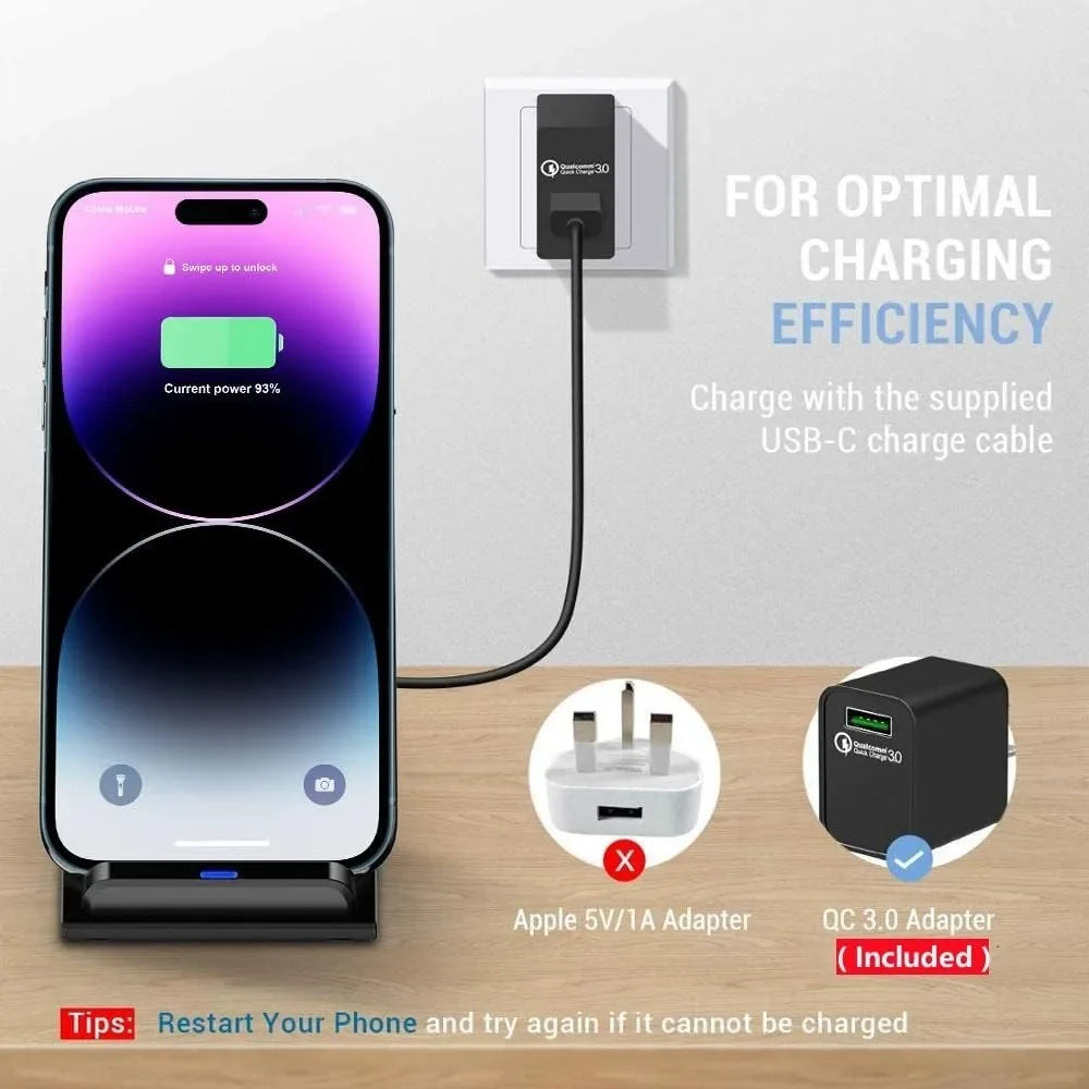 30W Wireless Charger Stand - Fast Charging Pad Dock for iPhone 17/16/15/14/13, Samsung & Xiaomi