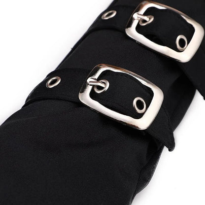 Women’s Punk Rivet Fingerless Gloves – Gothic Hip Hop Half Finger Wrist Mittens with Eyelet Ribbon, Harajuku Party & Streetwear Elbow Gloves