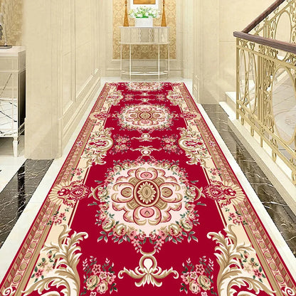 Luxury Chinese Classical Corridor Rug – Crystal Velvet Soundproof Washable Carpet for Villa, Hotel & Living Room