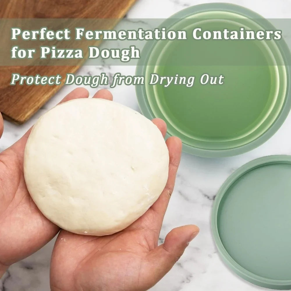 Silicone Pizza Dough Box with Lid - Foldable Non-Stick Bread Fermentation & Storage Container