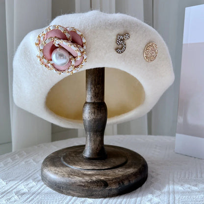 Flower Wool Beret – Winter Hat for Women, Elegant Daily Wear Beret Cap