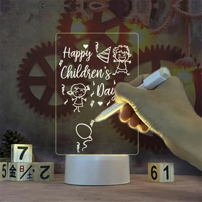 Transparent Luminous LED Night Light - USB-Powered Acrylic Light with Erasable Message Board and Calendar, Desktop Ornament
