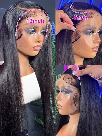 46-50 Inch HD Transparent Lace Front Wig – 13x4 & 13x6 Bone Straight, 200% Density Brazilian Human Hair for Women