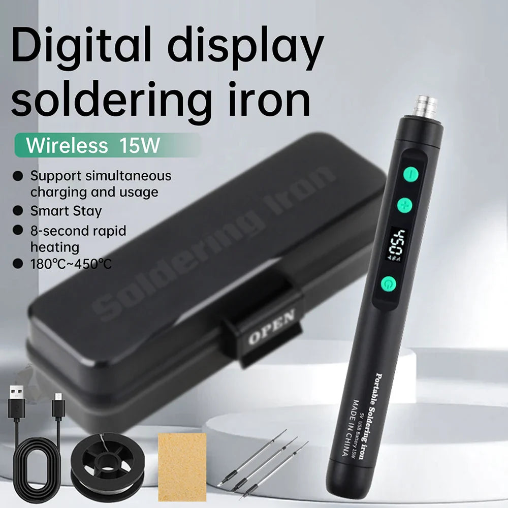 Mini 5V 15W Wireless USB Soldering Iron – Rechargeable Lithium Battery Fast-Charge Portable Welding & Repair Tool