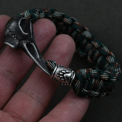 Odin Crow Skeleton Viking Bracelet - Norse Rune Bead Paracord Rope Valknut Eagle Pendant Amulet Jewelry Gift