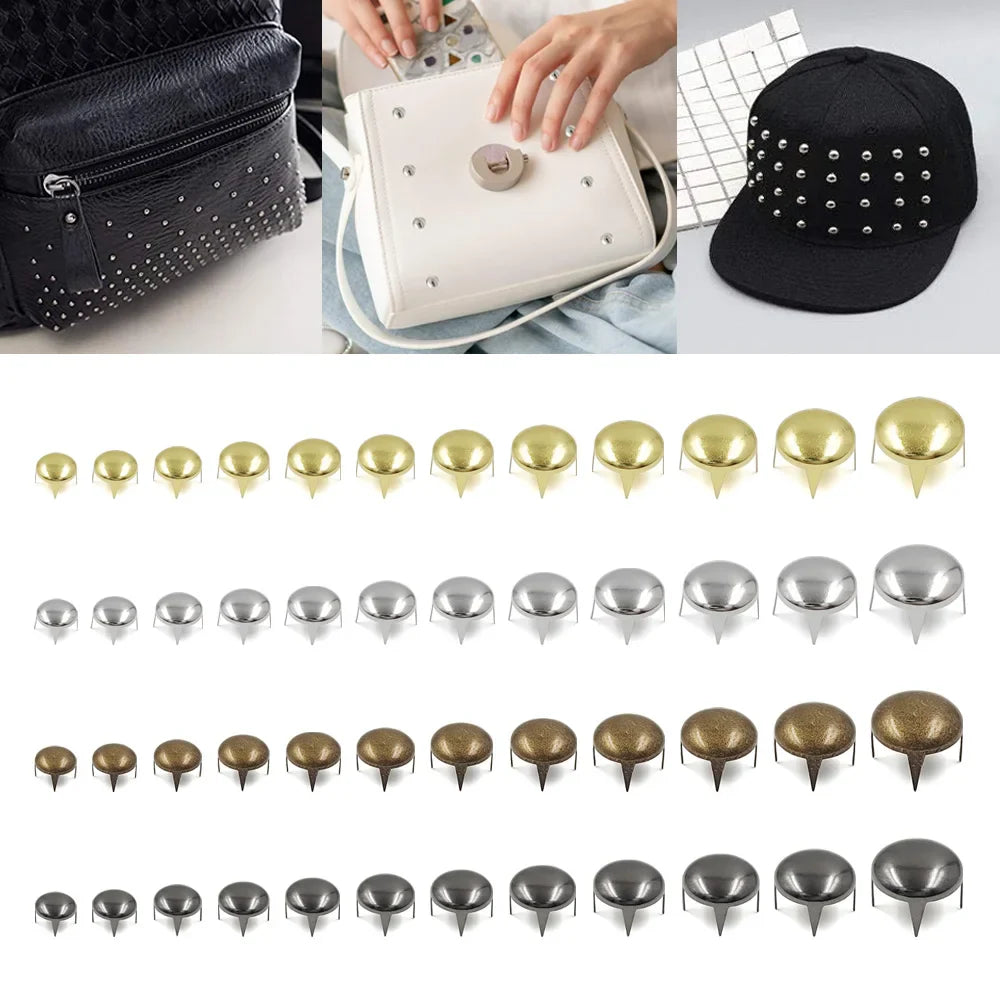100pcs Round Dome Rivets Spike Studs 2.5-16mm – Punk Rock DIY Leather Craft for Shoes, Clothing & Bags