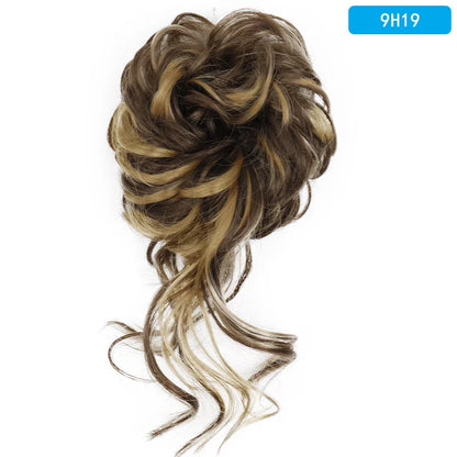 AZQUEEN Messy Bun Hair Extension – Synthetic Curly Wave Chignon Scrunchie, Elastic Band Updo Hairpiece for Women