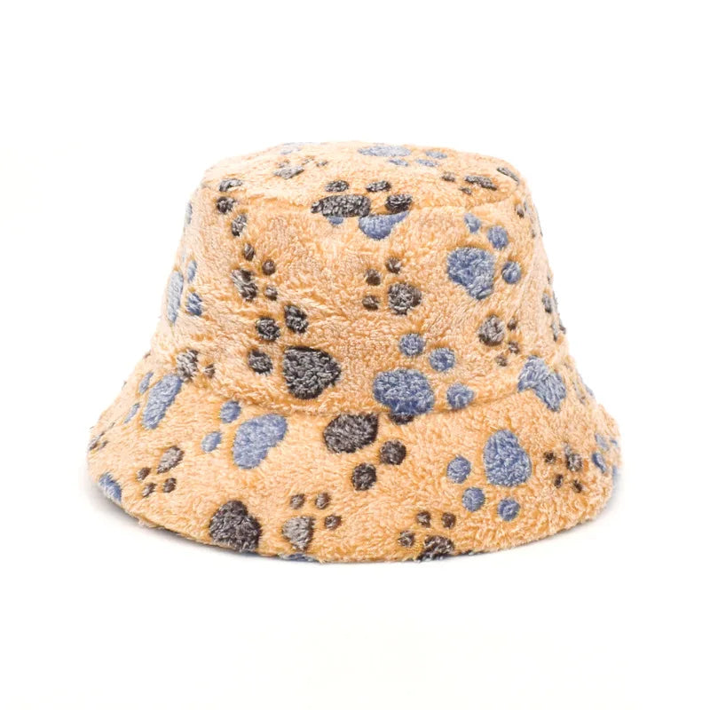 Women’s Winter Bucket Hat – Fashion Leopard Panama, Warm Vintage Faux Fur Fisherman Cap