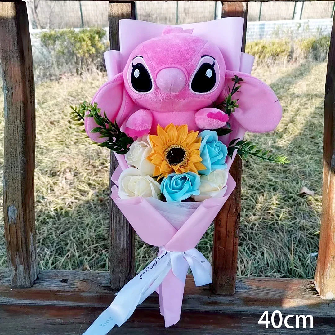 Lilo & Stitch Bouquet PVC Anime Stuffed Doll – Rose & Sunflower Gift for Birthday, Valentine’s & Christmas Day
