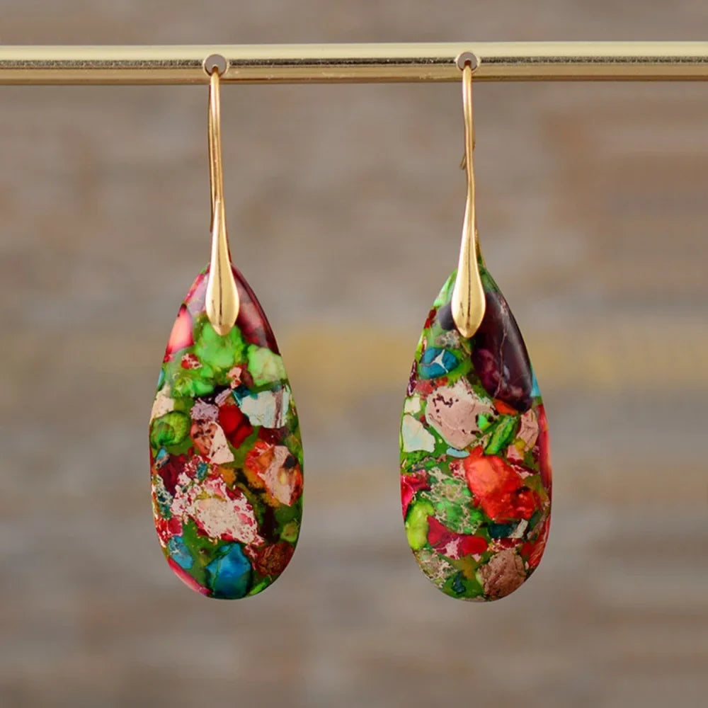 Bohemian Natural Stone Geometric Earrings - Luxury Emperor Stone Pendant Jewelry for Women