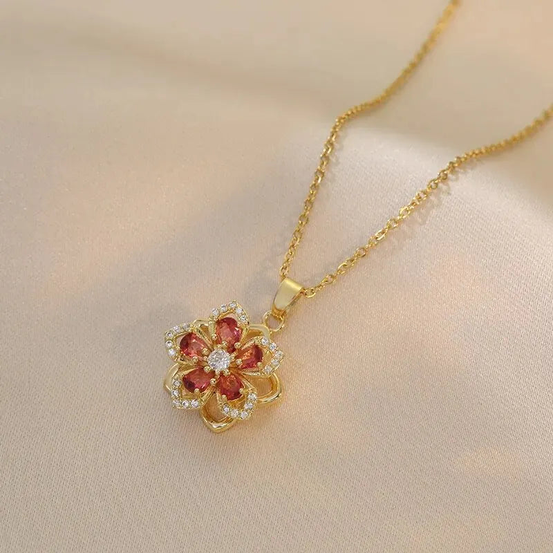 Light Luxury Gold Zircon Flower Pendant Necklace for Women - Elegant Party Jewelry Gift