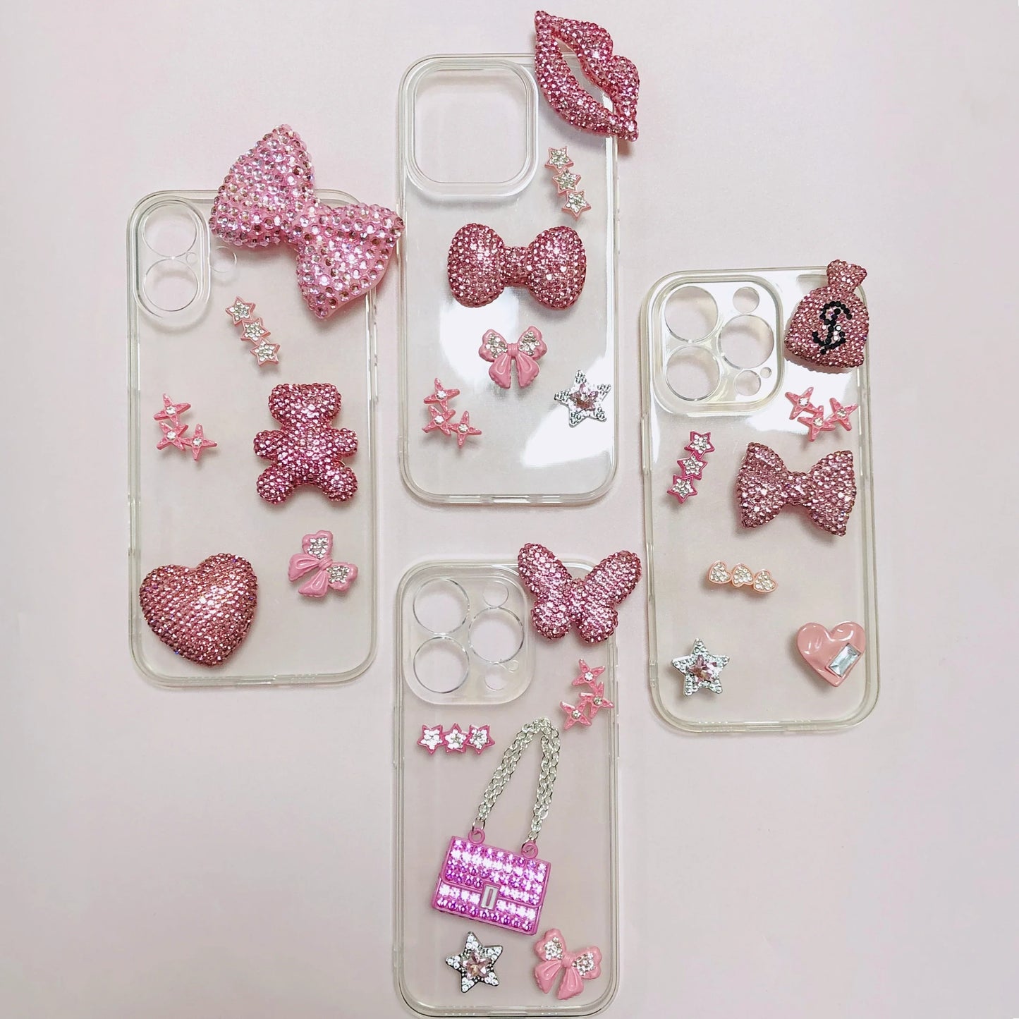 43PCS Luxury Charm Set — Diamond Bow, Perfume Bottle, Butterfly & Lip Decorations for Phone Case, Purse, and DIY Crafts