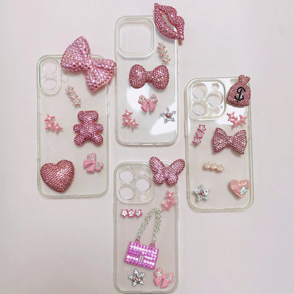 43PCS Luxury Charm Set — Diamond Bow, Perfume Bottle, Butterfly & Lip Decorations for Phone Case, Purse, and DIY Crafts