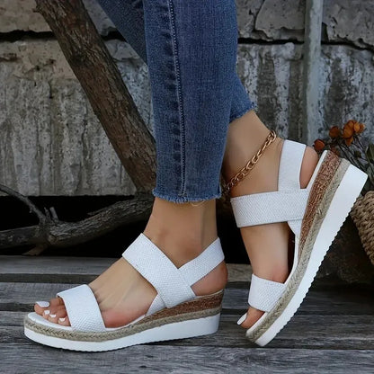 Women’s Bowknot Platform Sandals - Casual Solid Color Braided Strap Shoes