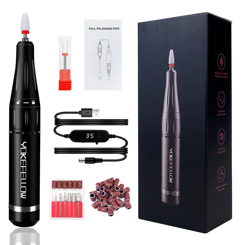 YOKEFELLOW Professional Nail Drill Kit – 35000RPM Rechargeable Electric Nail File for Manicure, Acrylic & Gel Nails