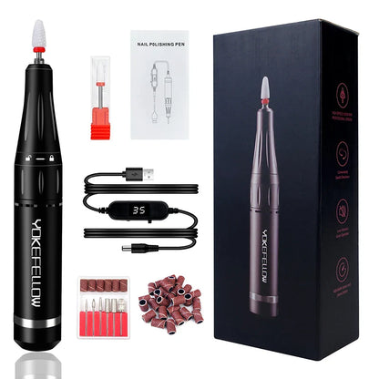 YOKEFELLOW Professional Nail Drill Kit – 35000RPM Rechargeable Electric Nail File for Manicure, Acrylic & Gel Nails