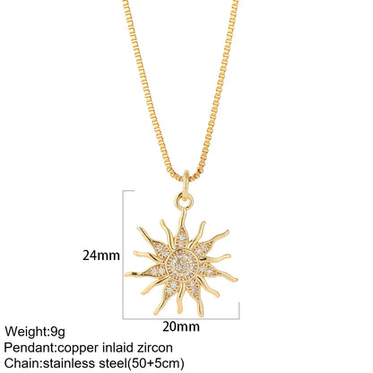 Heart Evil Blue Eye Sun Necklace – Cute Dog, Bee & Elephant Gold Pendant with Long Stainless Steel Chain for Women