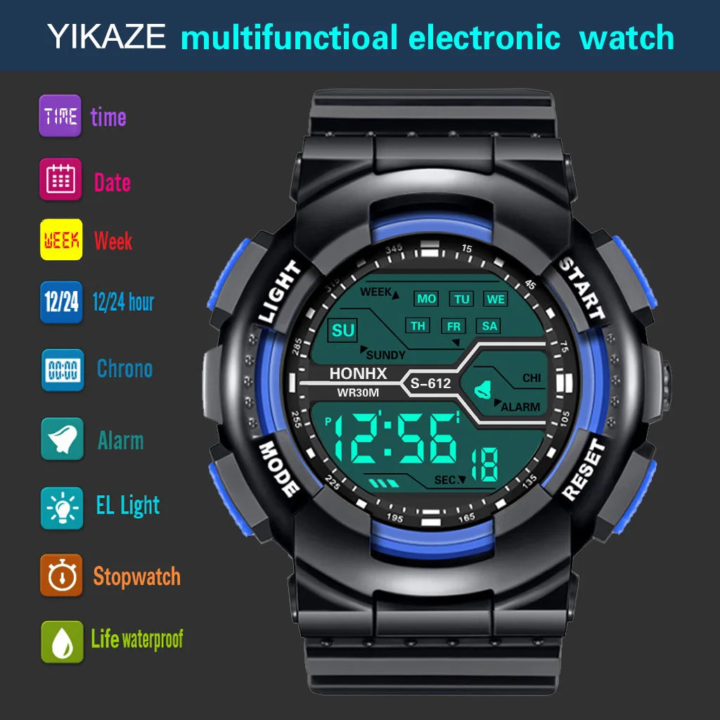 Outdoor Sports Watch for Men – Multifunction LED Digital Wristwatch with Large Screen, Waterproof & Luminous Military Design