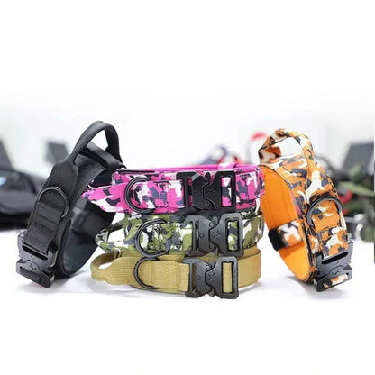 Adjustable Tactical Dog Collar with Traction Rope – Military Training Collar for Medium & Large Dogs