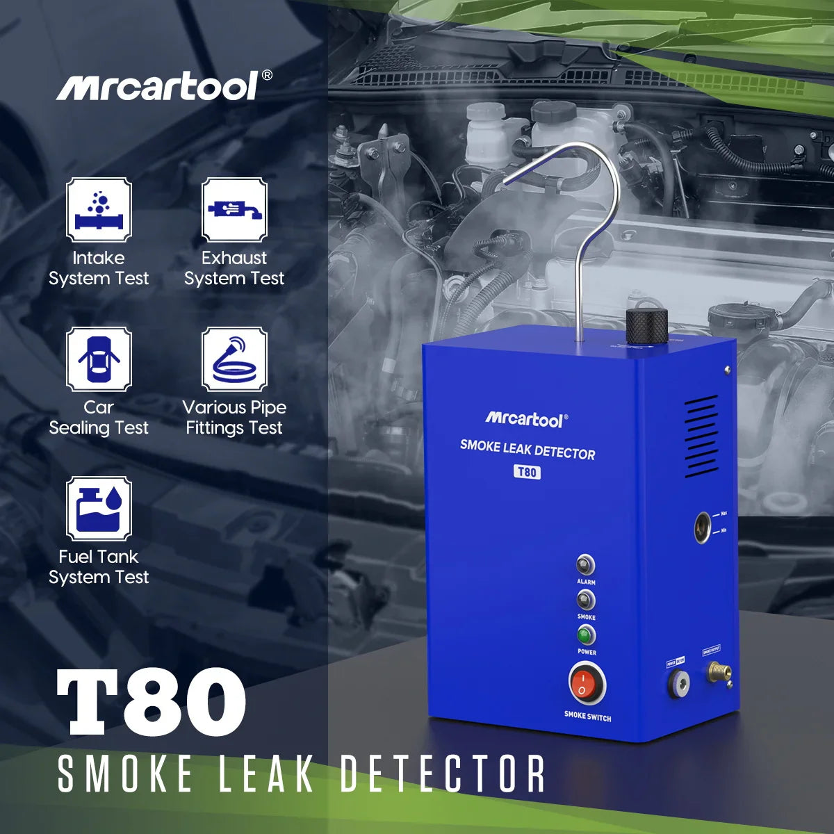 MRCARTOOL T80 Car Smoke Leak Detector with Pump | EVAP Pipe Leak Locator Diagnostic Tool for Cars & Motorcycles
