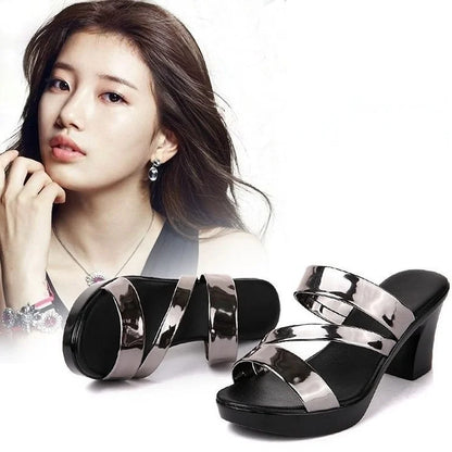 Summer Women’s High-Heeled Slippers – Thick Heel Fish Mouth Sandals, All-Match Casual Luxury Shoes