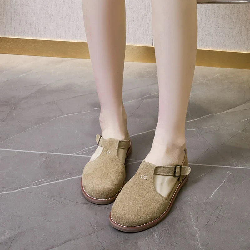 AIYUQI Women’s Retro Leather Sandals 2024 — Flat Sole Hollow Roman Style Summer Shoes