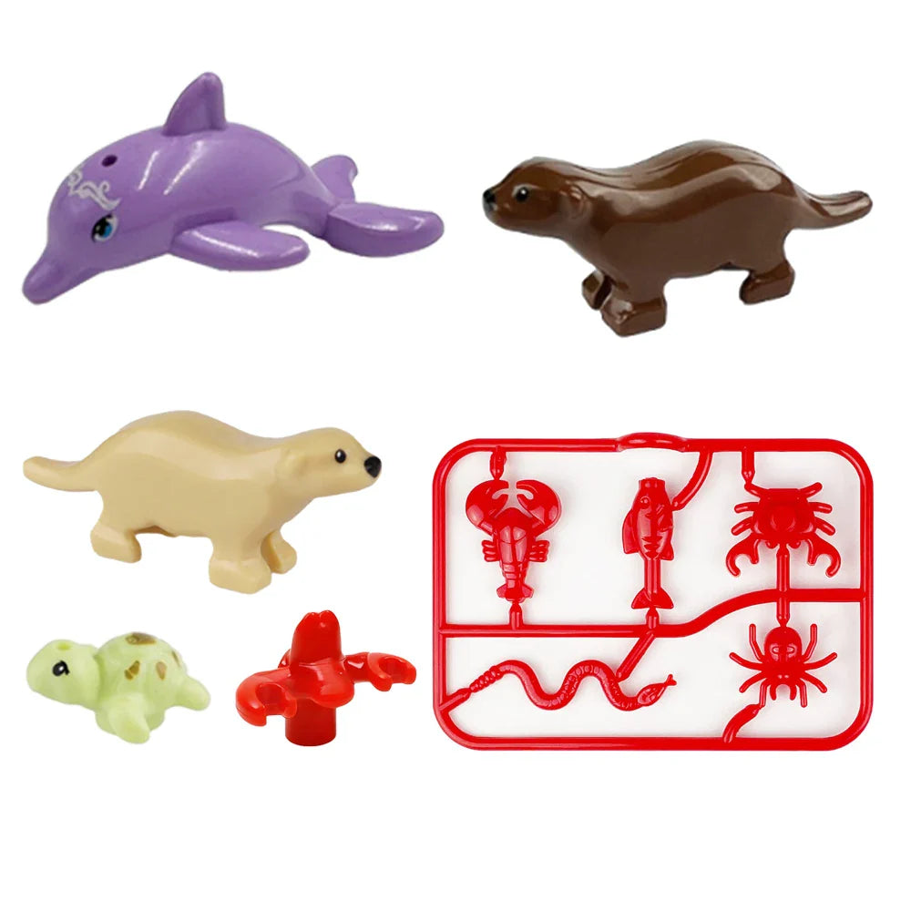 MOC Animal Scene Building Blocks – Zoo & Wildlife DIY Toy Bricks with Ducks, Cats, Dogs, Penguins, Eagles, Wolves, Bears, Deer, Sharks, Snakes, Mice, Sheep (K055)