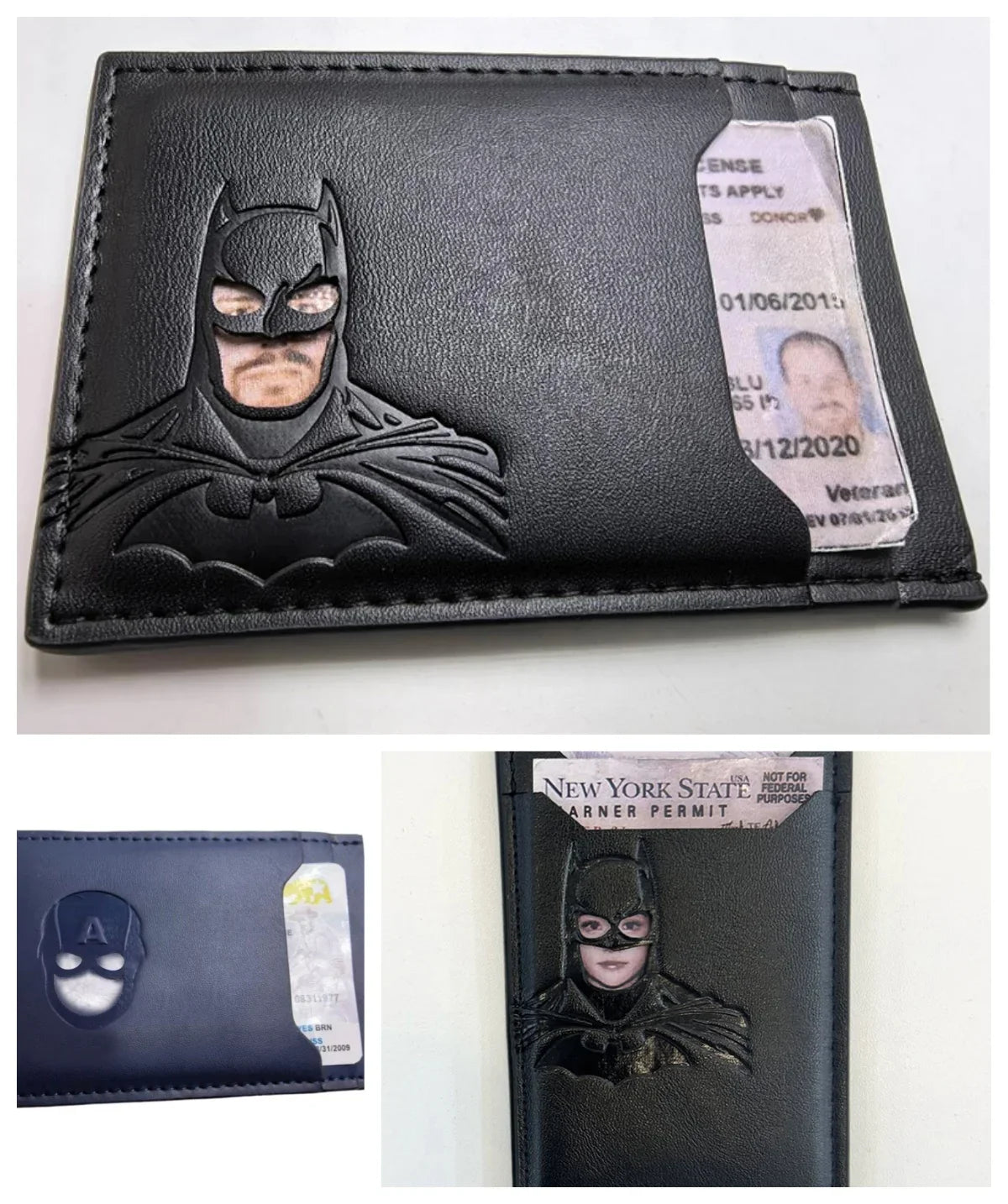 Leather Bat Wallet — Personalized Superhero Mask Card Holder, Bat ID Heroic Wallet Gift