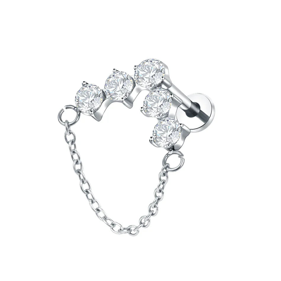Titanium CZ Tragus & Helix Stud – Internally Threaded Labret Lip Ring Piercing Earring (1PC)
